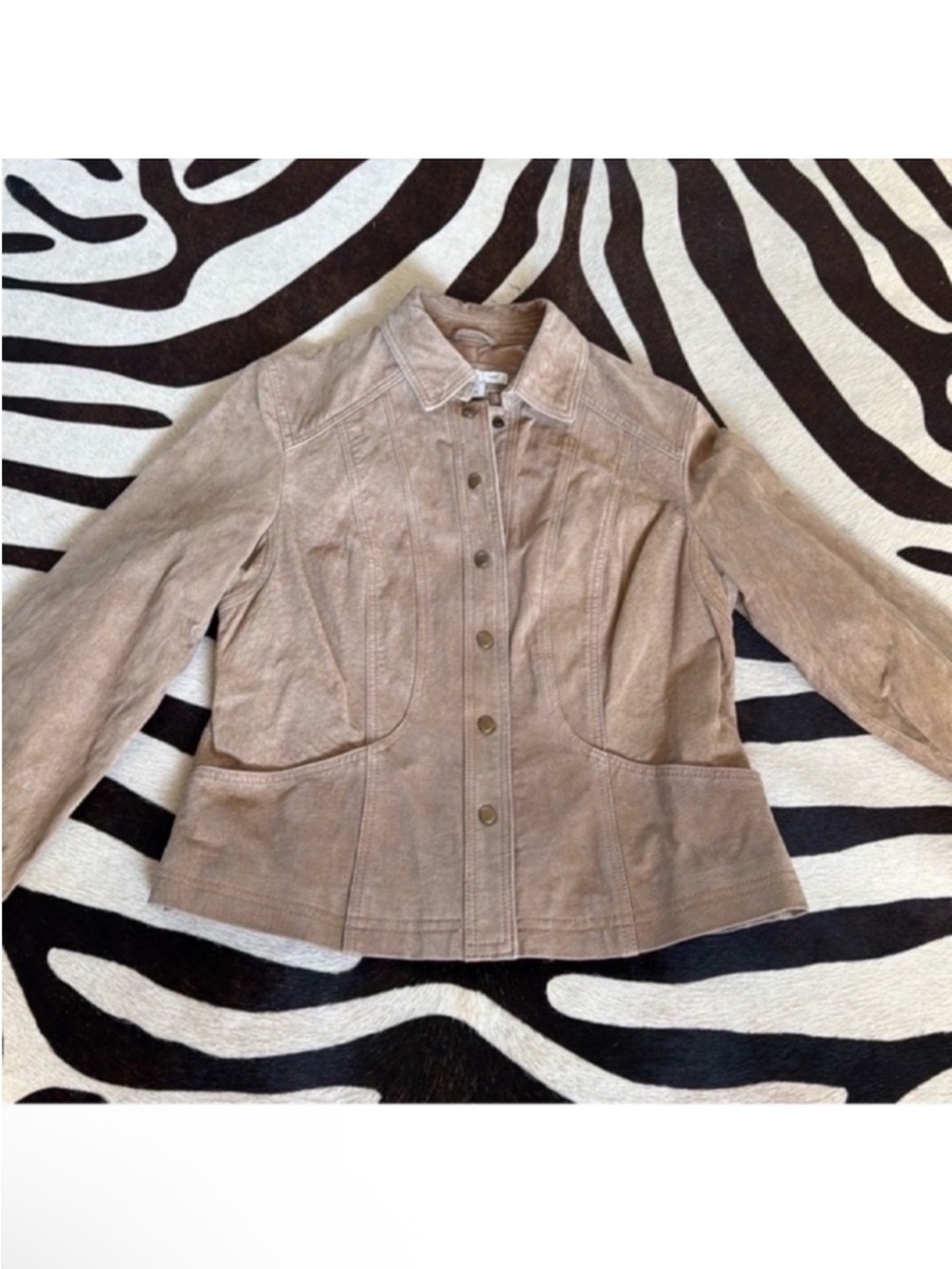 Vintage Suede Leather Jacket Sz S Petite Taupe Beige Snaps